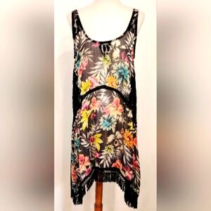 FRINGED FLORAL CHIFFON DRESS